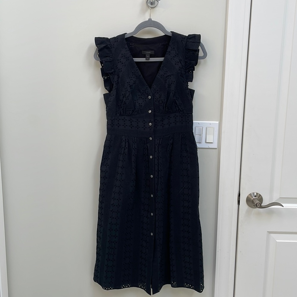 J. CREW | Black Ruffle Sleeve Eyelet Dress | 2 , 4